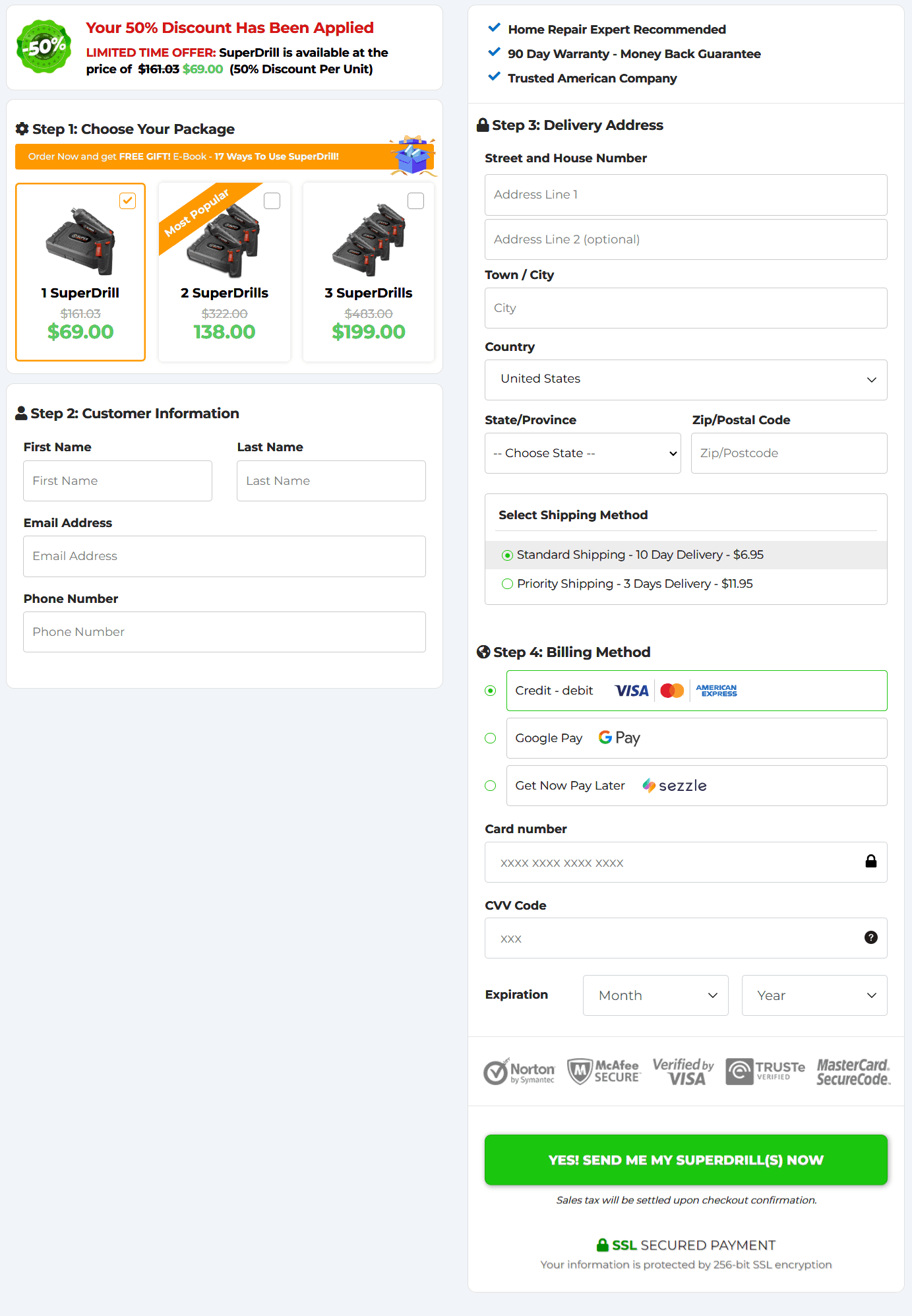 SuperDrill checkout page